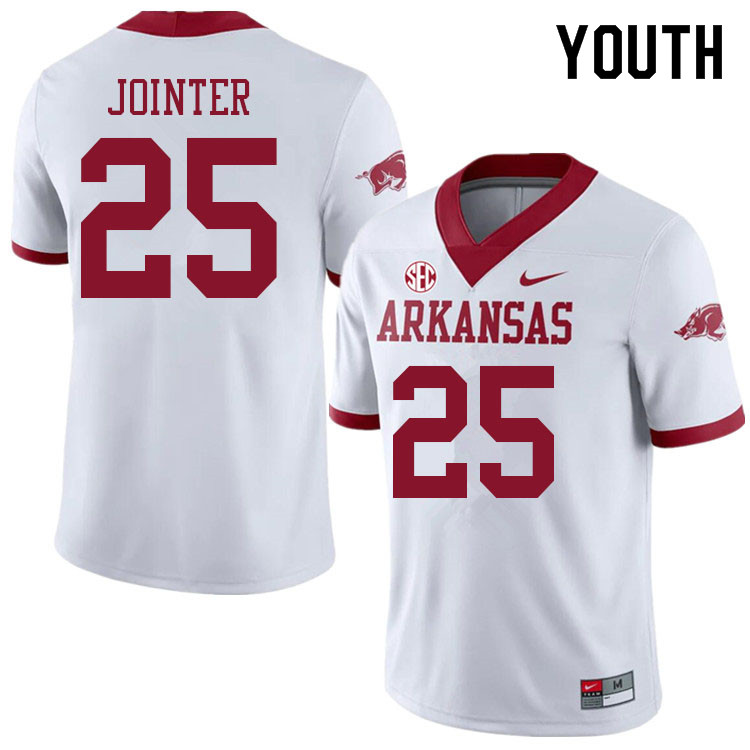 Youth #25 James Jointer Arkansas Razorbacks College Football Jerseys Sale-Alternate White